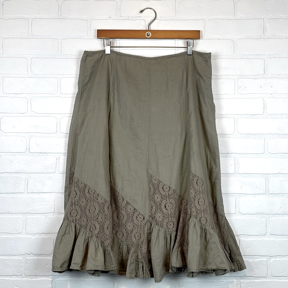 Vintage Cottagecore Floral Lace Balletcore Ruffle Hem High Rise Midi Skirt 16